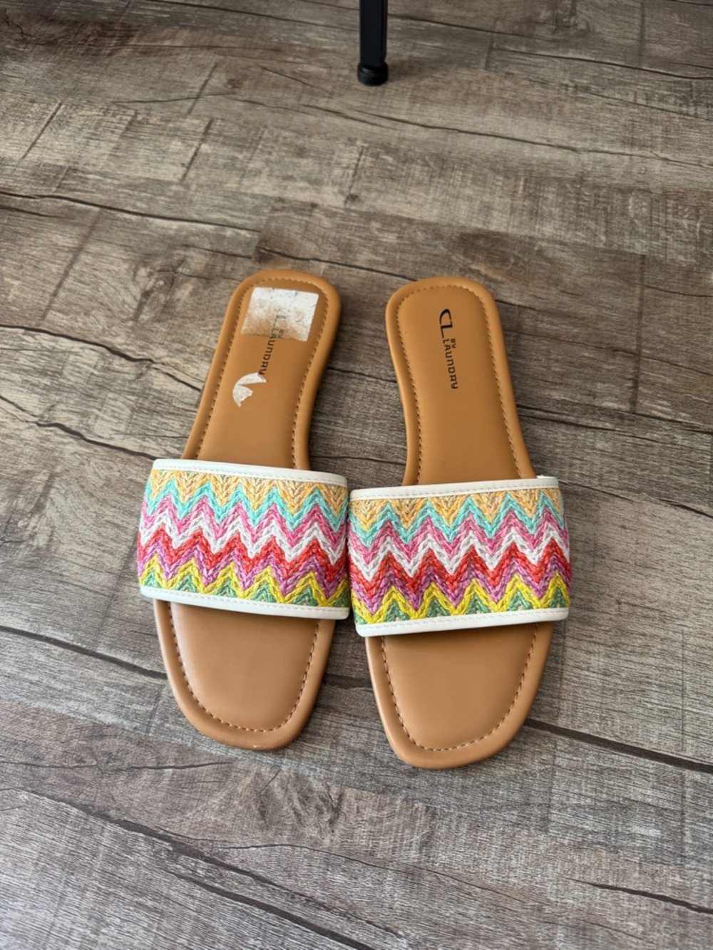 Multicolor Zigzag Slide Sandals - Tan Footbed